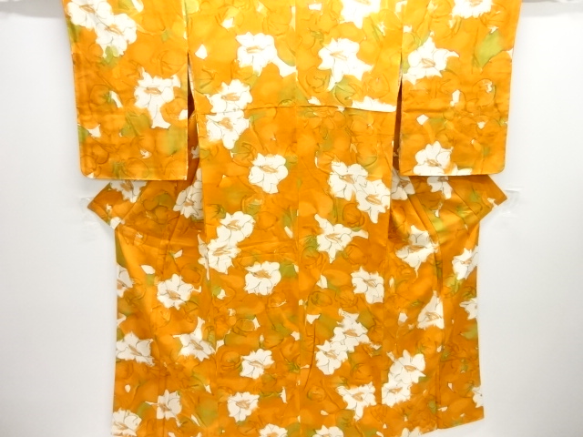 未使用品　手描き花模様小紋着物